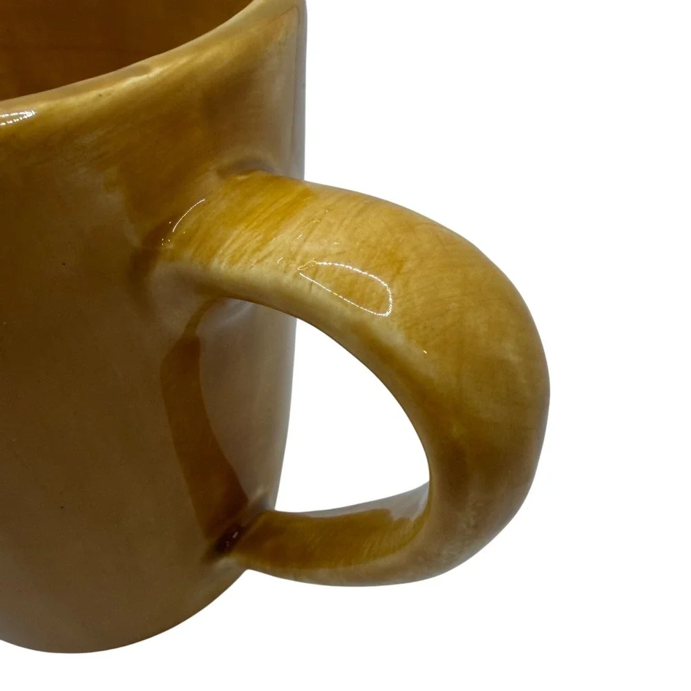 Pottery Barn Yellow Glazed Coffee Mugs Set of 2 Handcrafted Stoneware Latte Cups